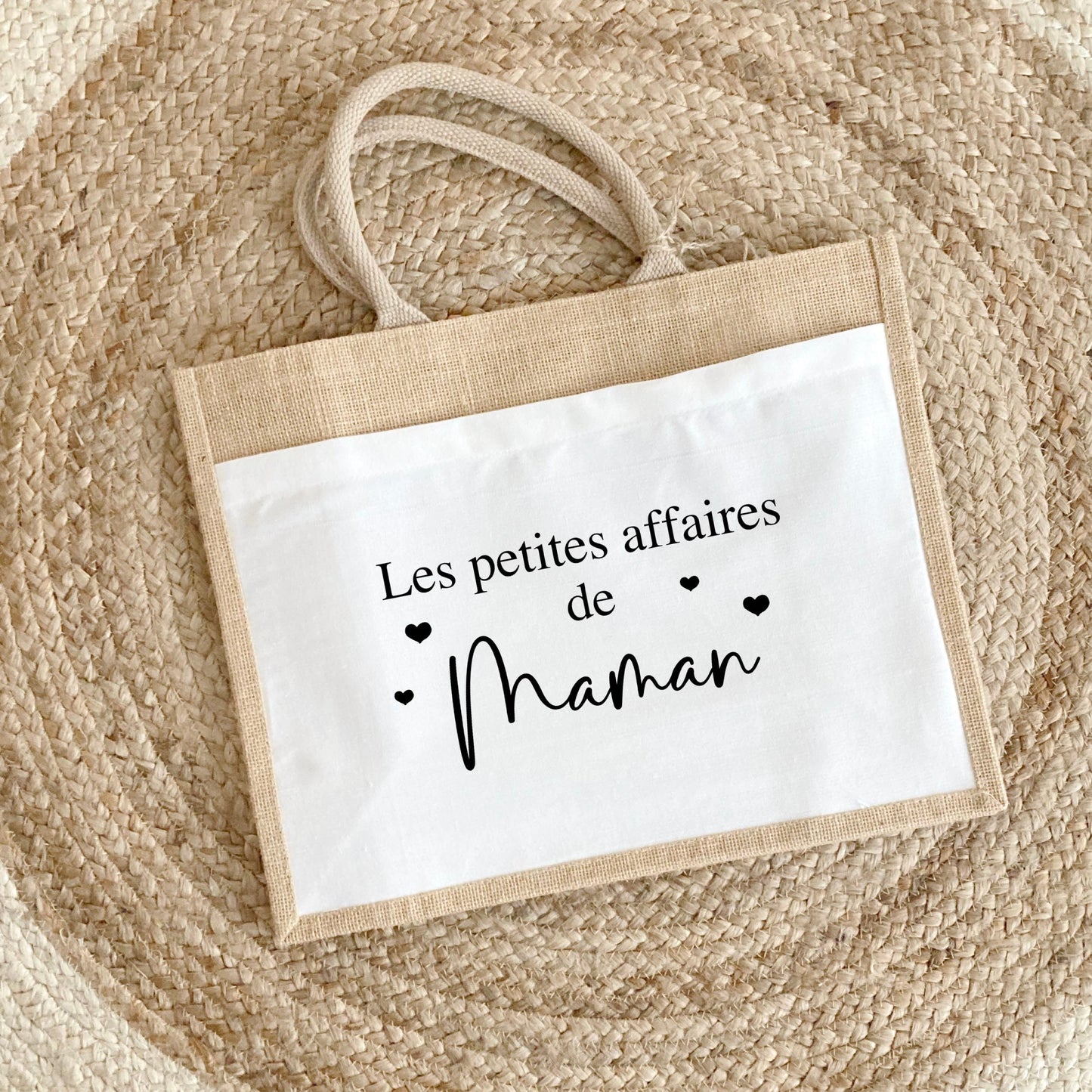 Sac en jute et coton personnalisé, sac cabas personnalisé, Cabas en toile de jute, Sac personnalisé, Cadeau femme personnalisé