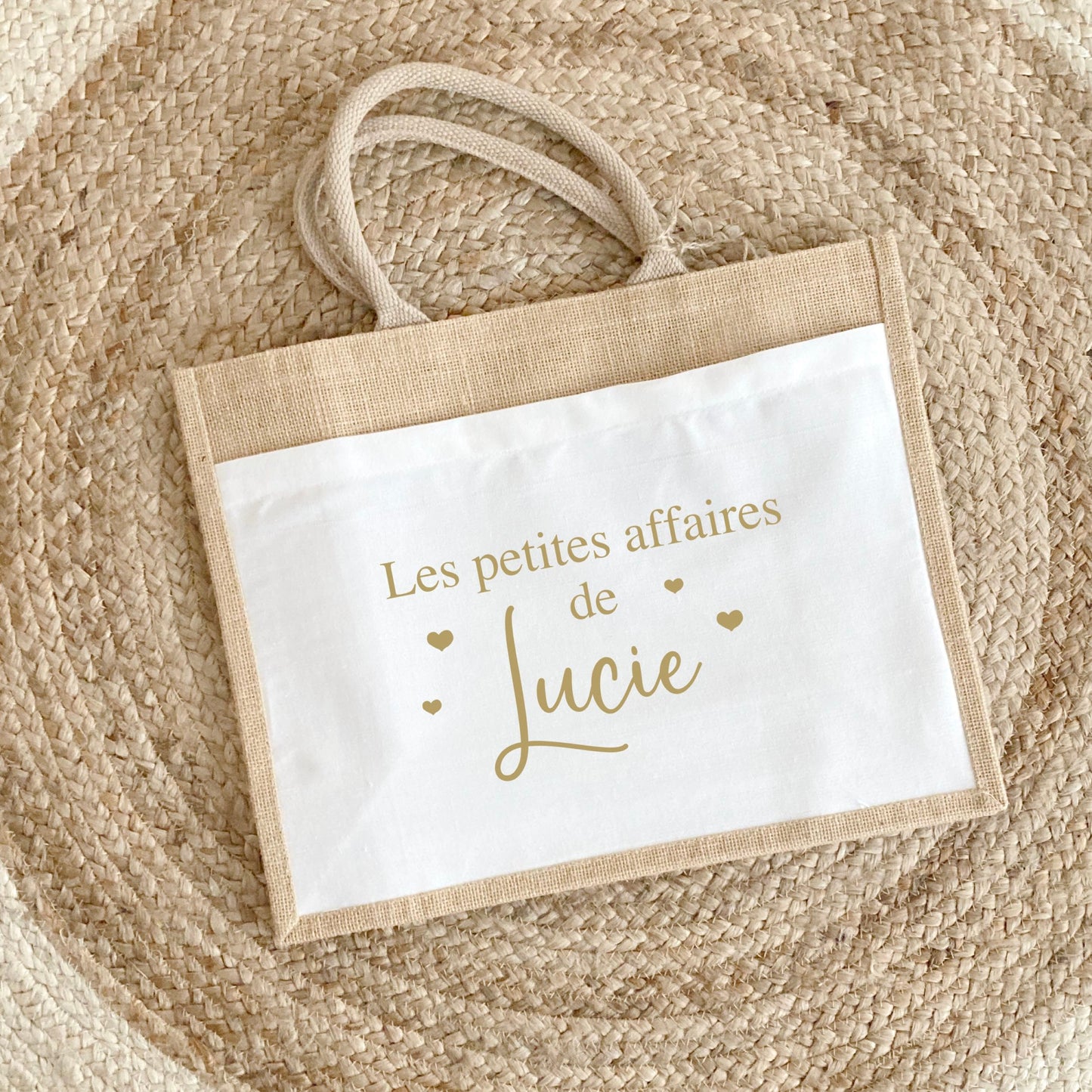 Sac en jute et coton personnalisé, sac cabas personnalisé, Cabas en toile de jute, Sac personnalisé, Cadeau femme personnalisé
