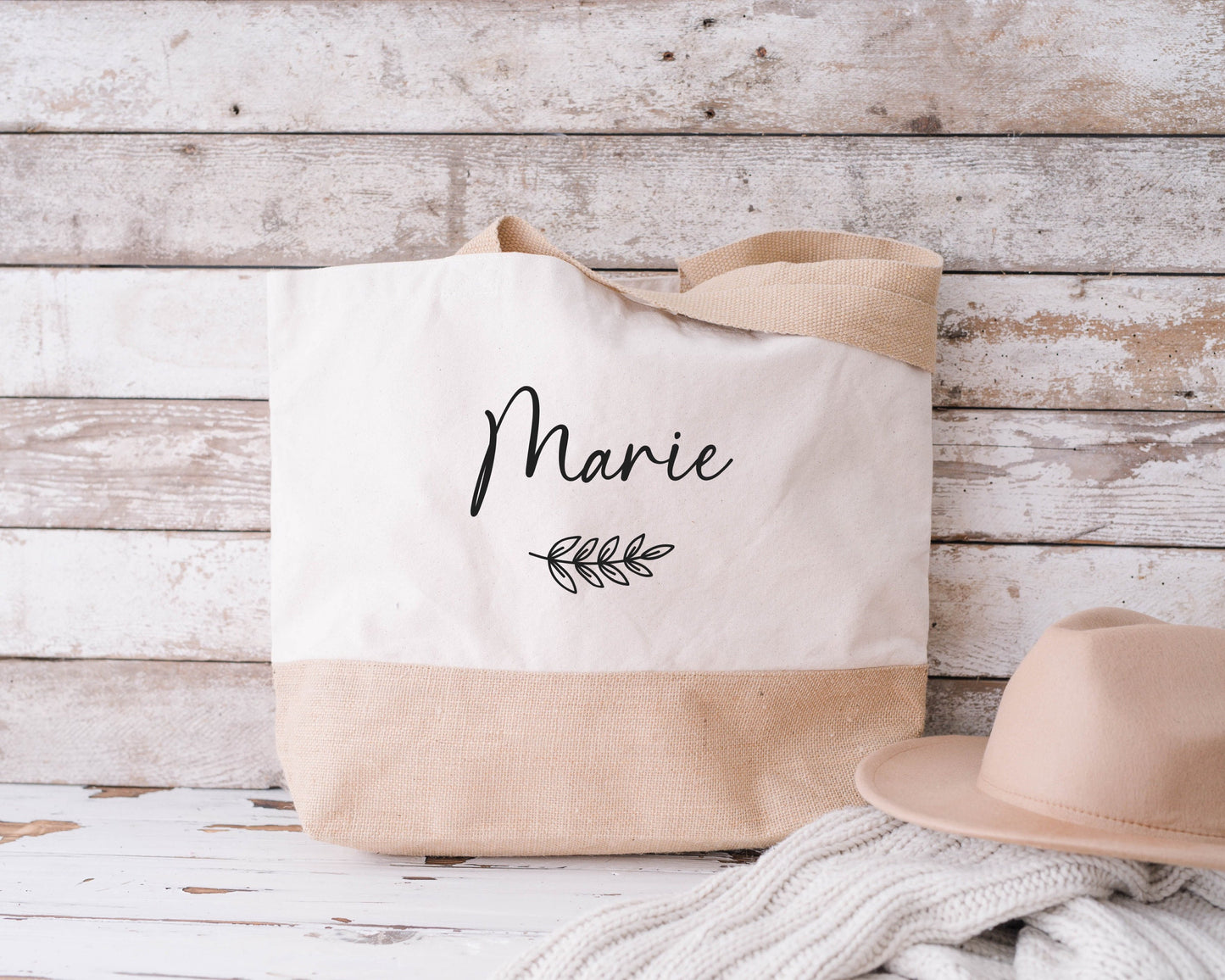 Sac en jute et coton personnalisé, sac cabas personnalisé, sac XL, grand sac personnalisable, Sac de course, Sac de plage