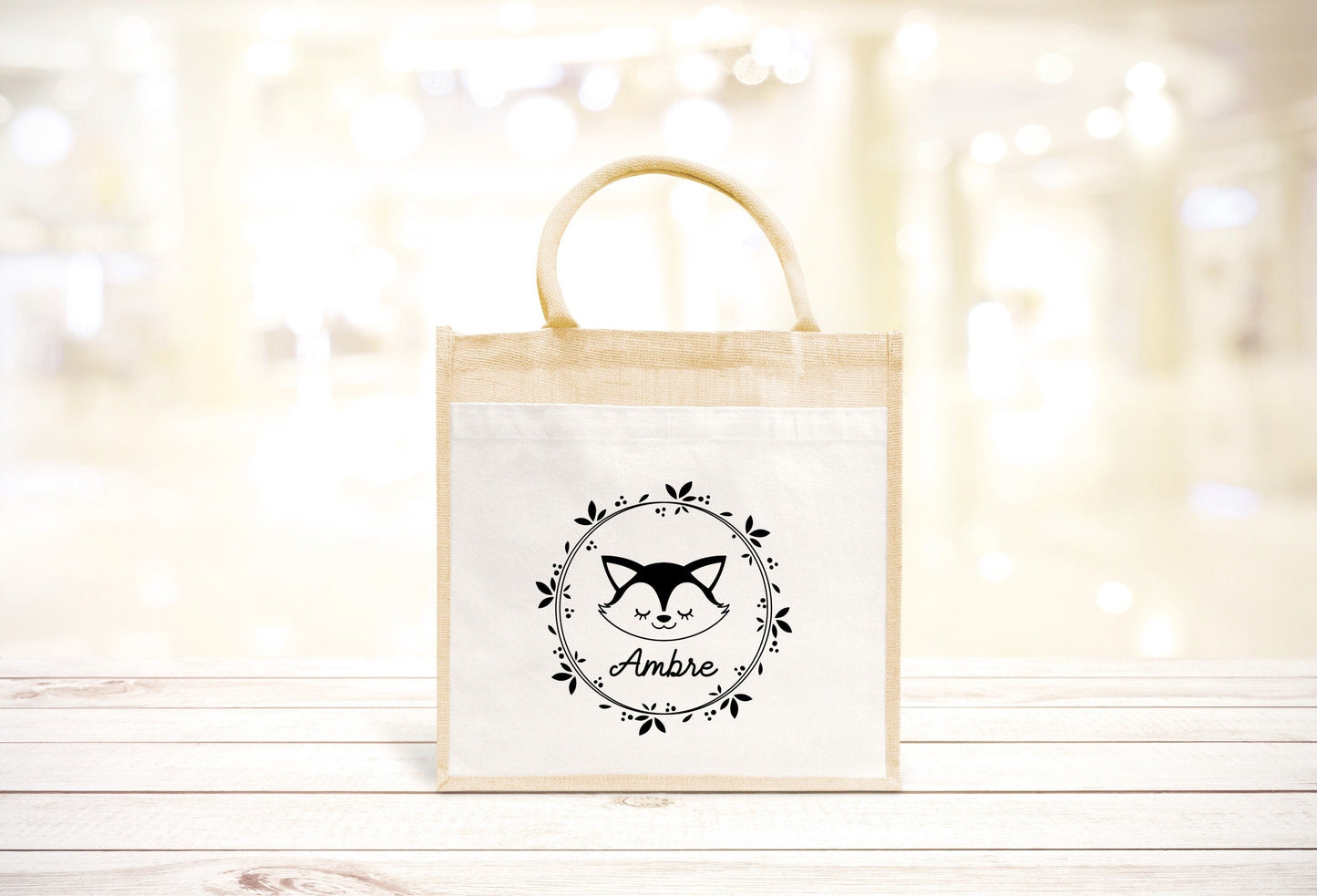 Sac Cabas toile et jute enfant personnalisé, Cadeau enfant prénom, Cadeau anniversaire enfant, Sac enfant renard
