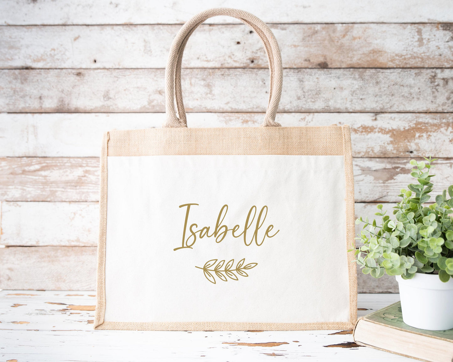 Sac prénom en jute et coton personnalisé, sac cabas personnalisé, Cabas en toile de jute, Sac personnalisé, Cadeau femme personnalisé
