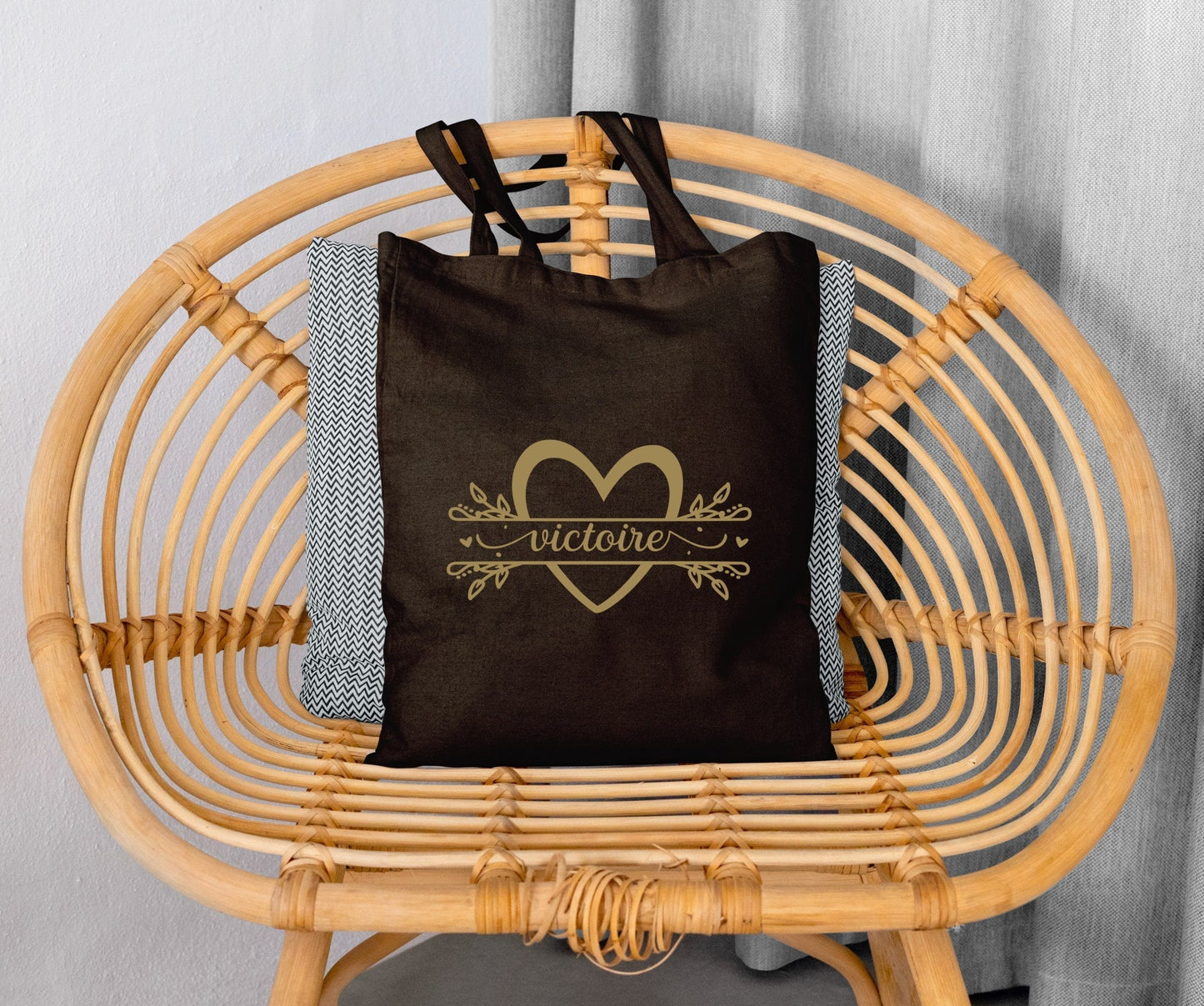 Sac Cabas personnalisé, Tote bag coeur, Sac cabas prénom