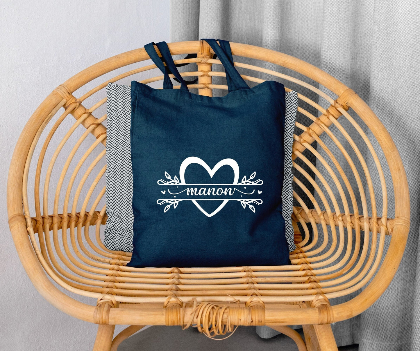 Sac Cabas personnalisé, Tote bag coeur, Sac cabas prénom