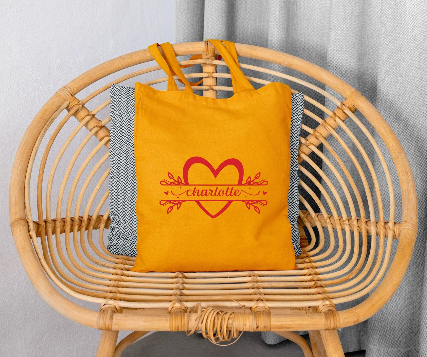 Sac Cabas personnalisé, Tote bag coeur, Sac cabas prénom