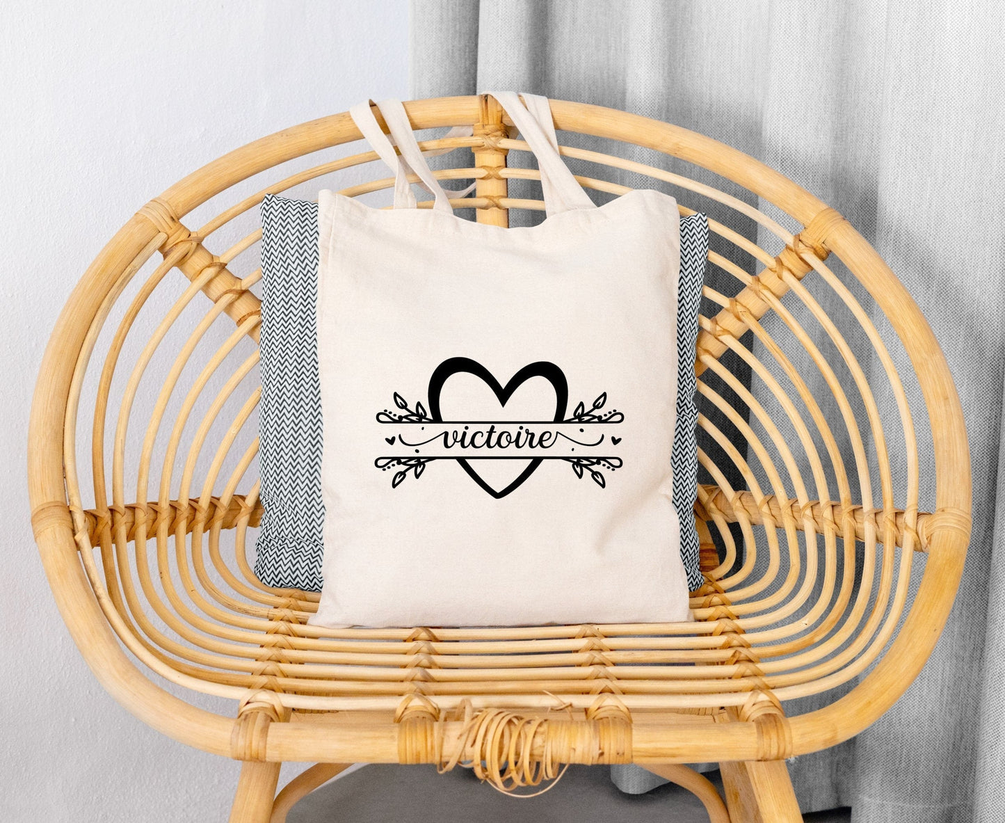 Sac Cabas personnalisé, Tote bag coeur, Sac cabas prénom