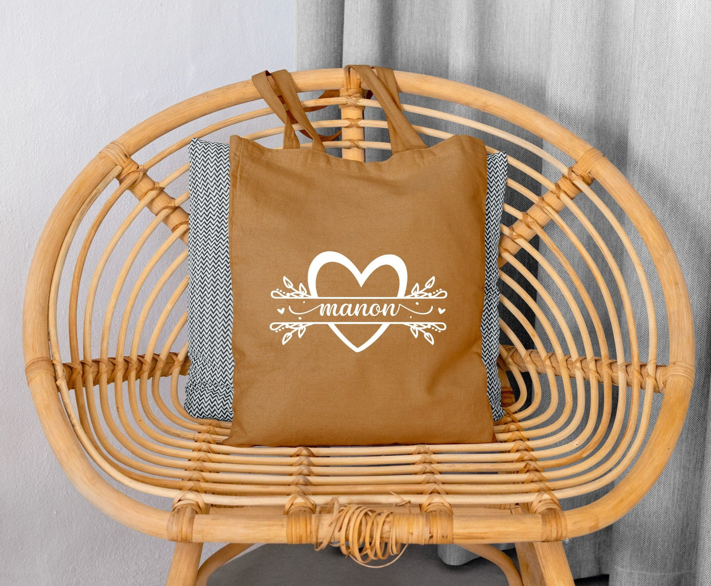 Sac Cabas personnalisé, Tote bag coeur, Sac cabas prénom