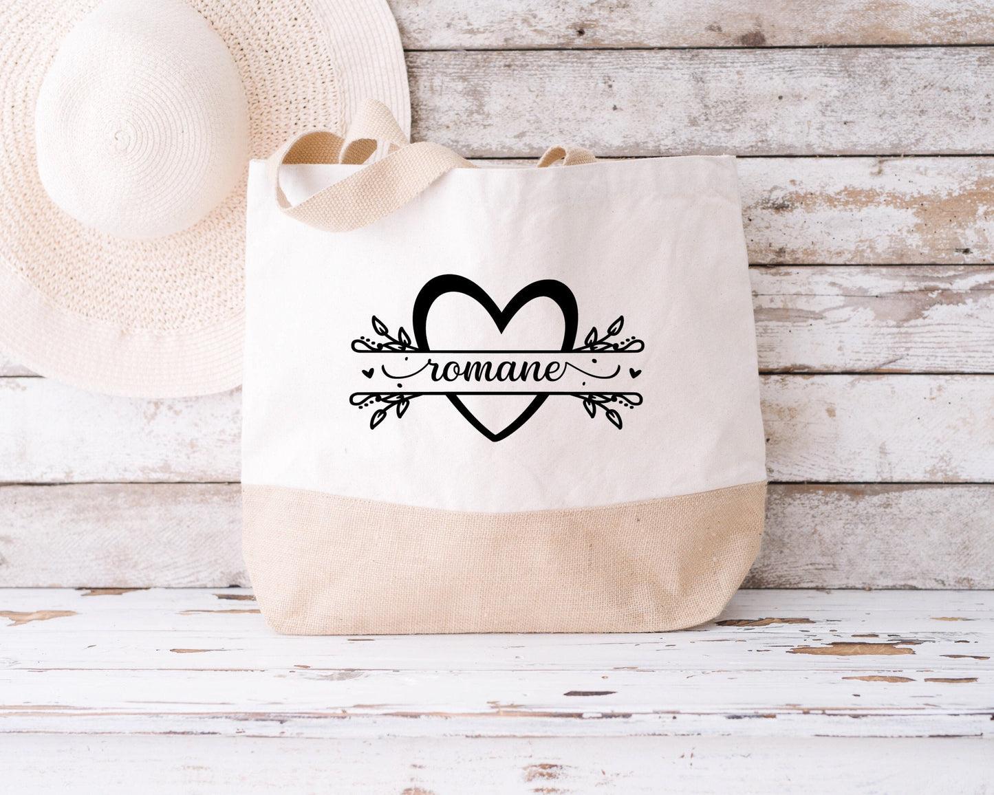 Sac en jute et coton personnalisé, sac cabas personnalisé, sac XL, grand sac personnalisable, Sac de course, Sac de plage