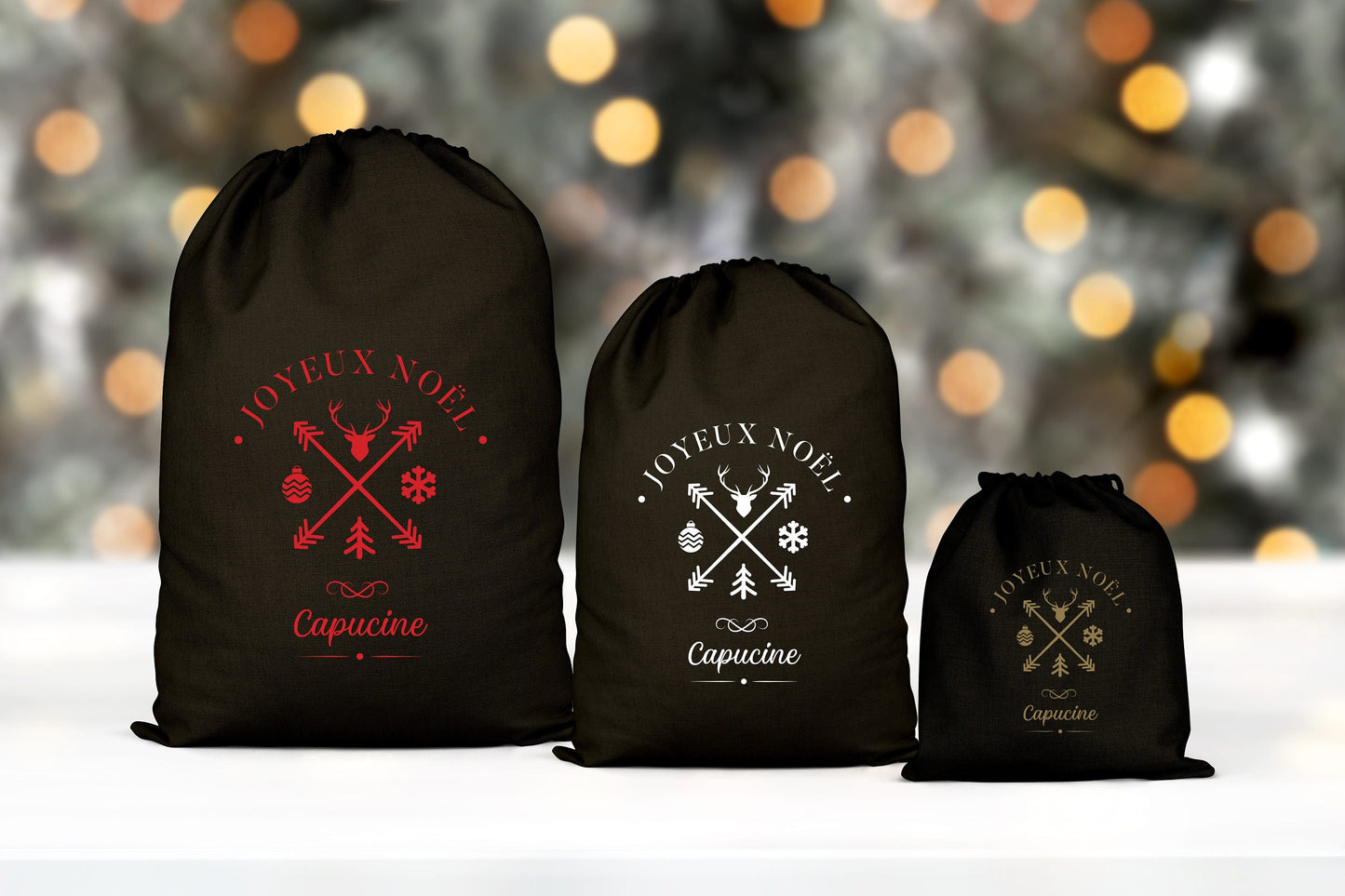 Sac cadeau Noël, Hotte de Noël personnalisée, Emballage Noël, Pochon Noël personnalisé