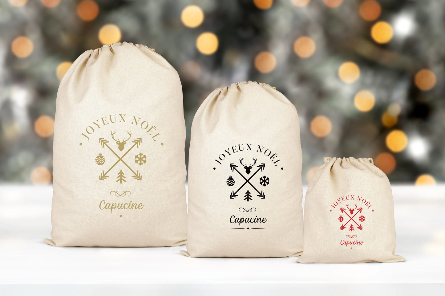 Sac cadeau Noël, Hotte de Noël personnalisée, Emballage Noël, Pochon Noël personnalisé