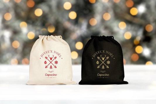 Sac cadeau Noël, Hotte de Noël personnalisée, Emballage Noël, Pochon Noël personnalisé
