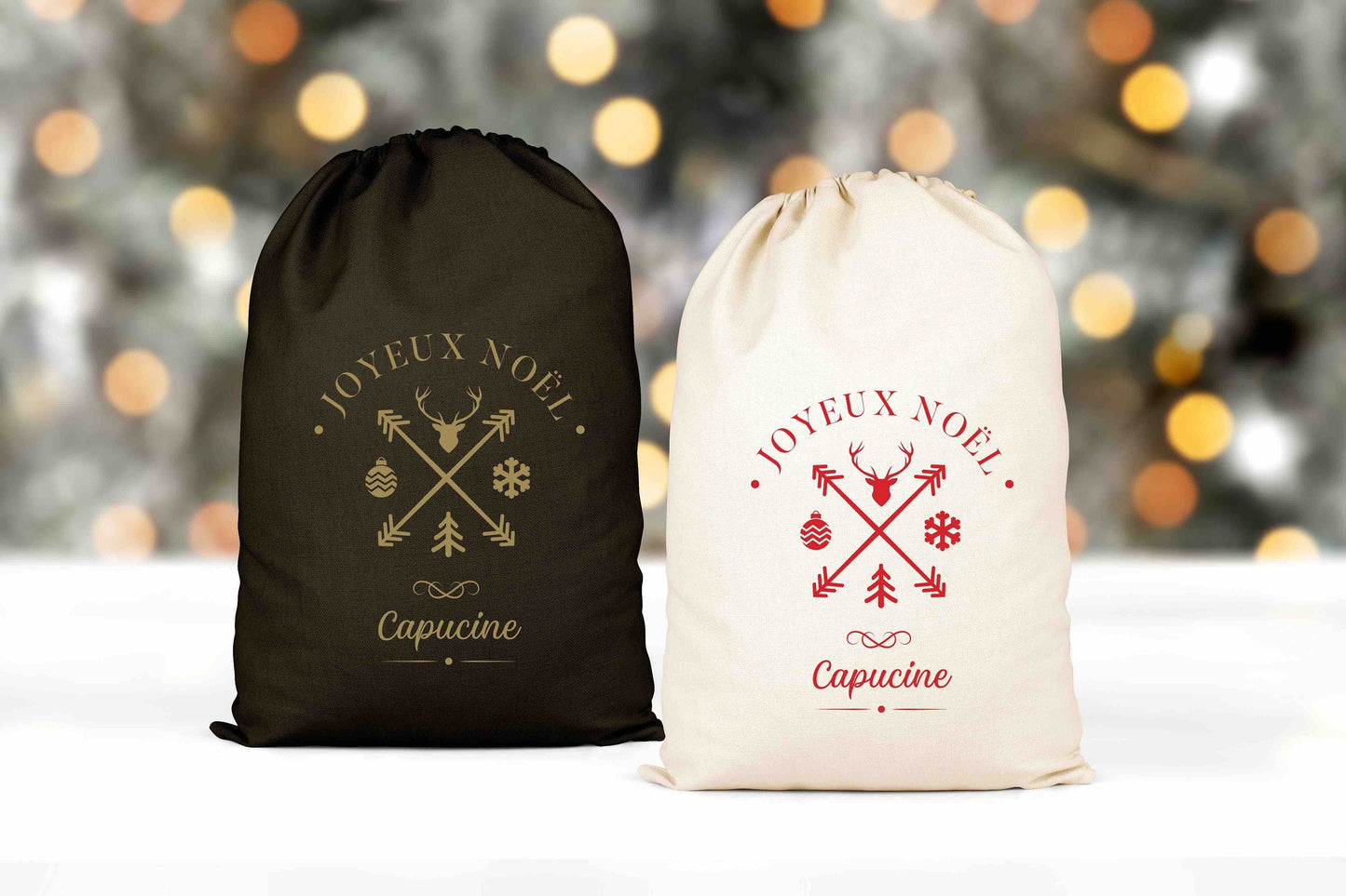 Sac cadeau Noël, Hotte de Noël personnalisée, Emballage Noël, Pochon Noël personnalisé