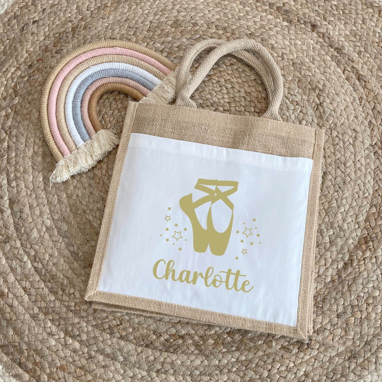 Sac cabas personnalisé avec motif ballerines, Sac jute, Idée cadeau danseuse.