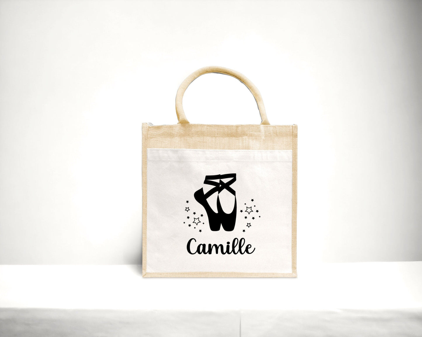 Sac cabas personnalisé avec motif ballerines, Sac jute, Idée cadeau danseuse.