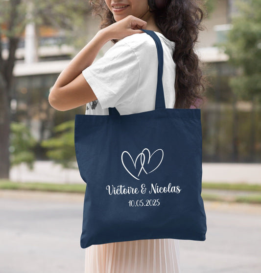 Tote bag mariage avec prénoms et date - Sac personnalisé en coton