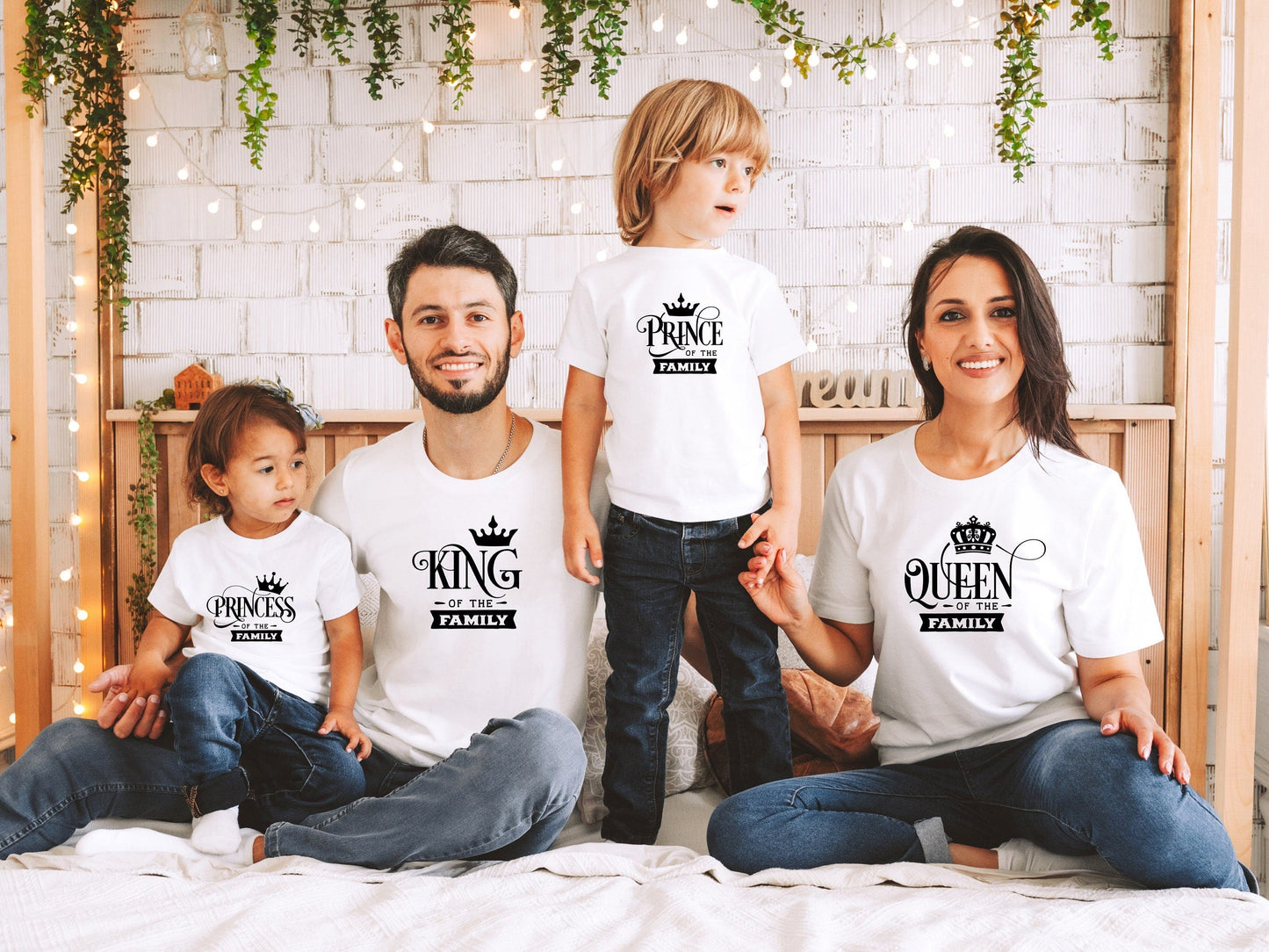 T-Shirt Famille Assorti King Queen Prince Princess, Ensemble Tee-Shirt Adulte Enfant Personnalisé