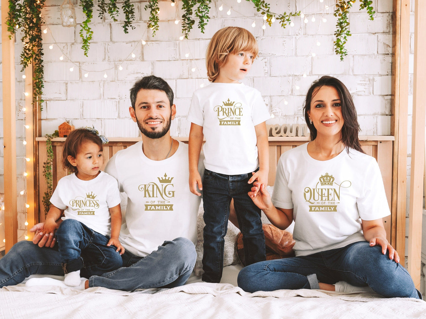 T-Shirt Famille Assorti King Queen Prince Princess, Ensemble Tee-Shirt Adulte Enfant Personnalisé