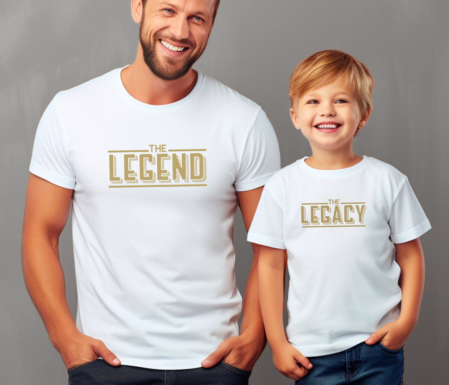 Duo T-Shirt Père Fils Fille Assorti - The Legend The Legacy - Ensemble Tee-Shirt Adulte Enfant Personnalisé