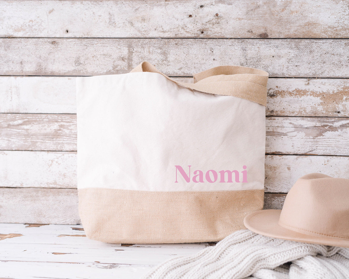 Sac en jute et coton personnalisé, sac cabas personnalisé, sac XL, grand sac personnalisable, Sac de course, Sac de plage