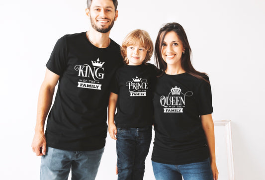 T-Shirt Famille Assorti King Queen Prince Princess, Ensemble Tee-Shirt Adulte Enfant Personnalisé