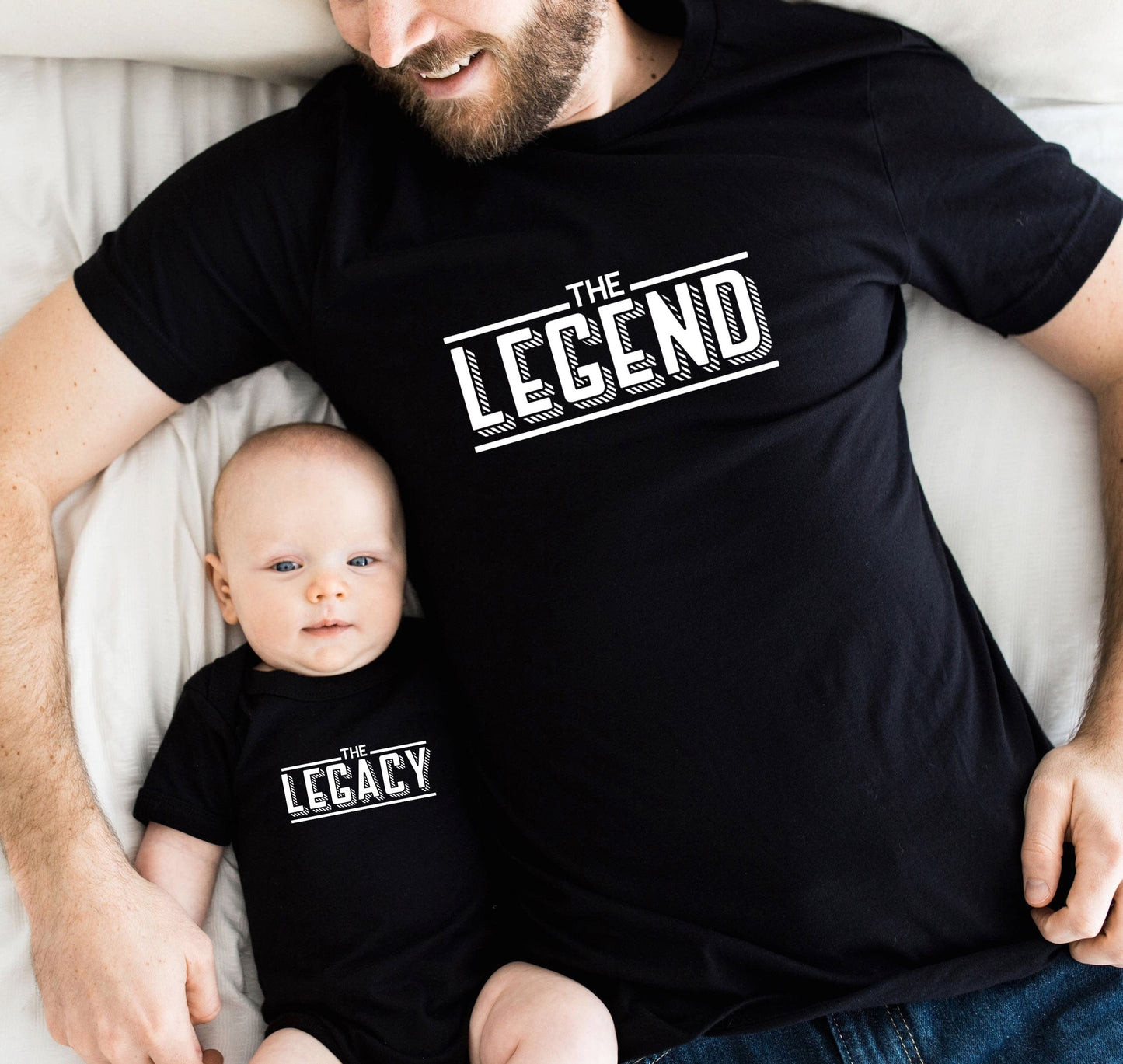 Duo T-Shirt Père Fils Fille Assorti - The Legend The Legacy - Ensemble Tee-Shirt Adulte Enfant Personnalisé