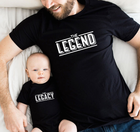 Duo T-Shirt Père Fils Fille Assorti - The Legend The Legacy - Ensemble Tee-Shirt Adulte Enfant Personnalisé