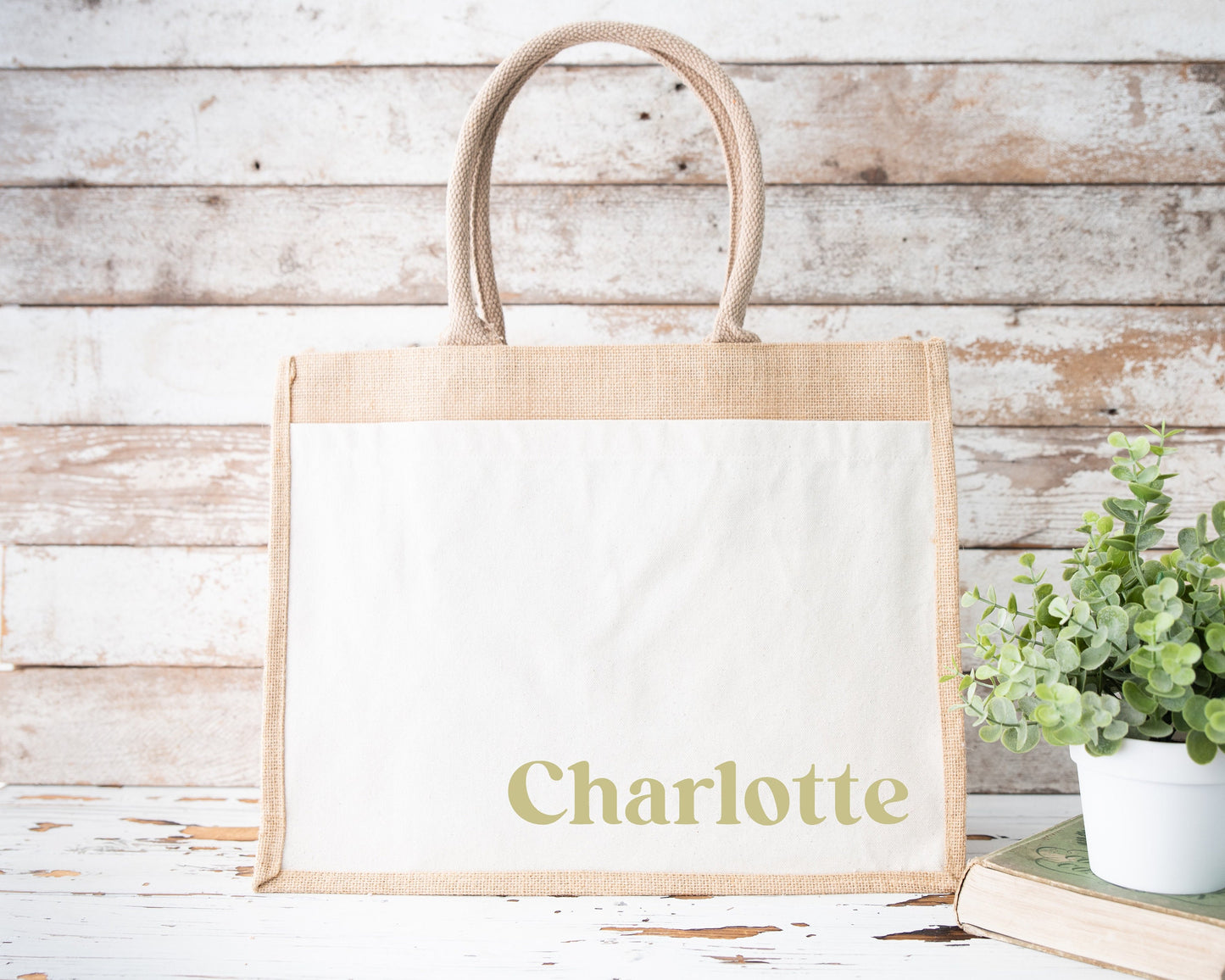 Sac en jute et coton personnalisé, sac cabas personnalisé, Cabas en toile de jute, Sac personnalisé, Cadeau femme personnalisé