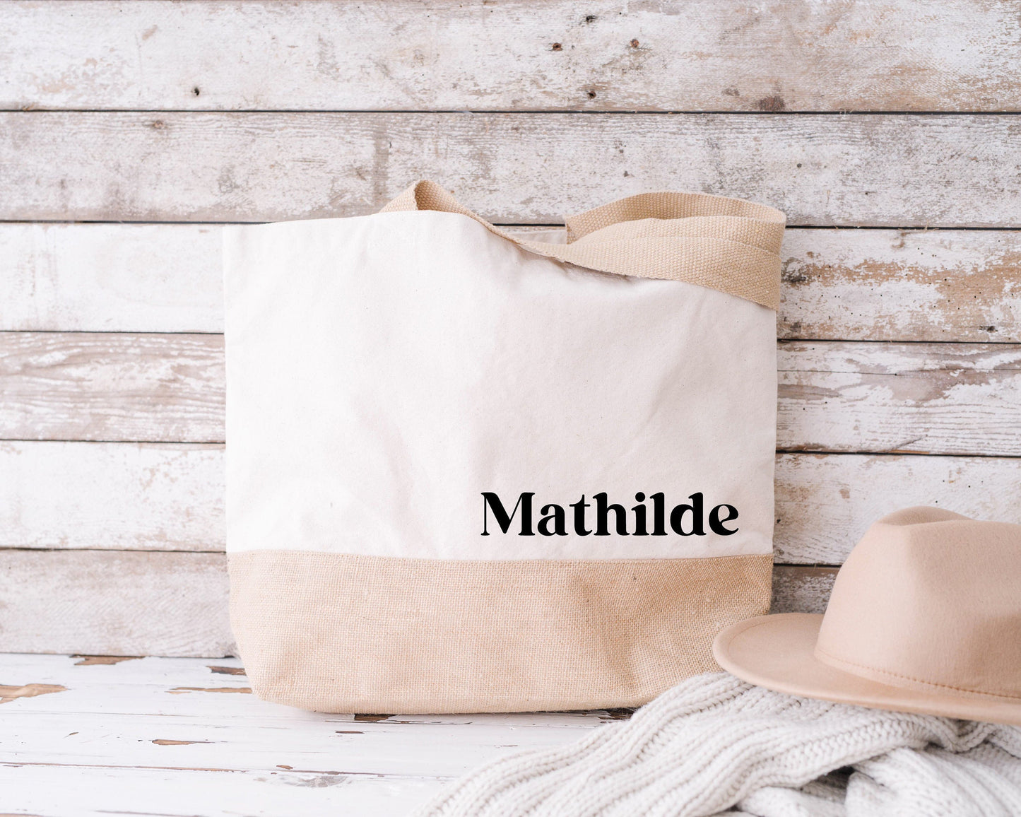 Sac en jute et coton personnalisé, sac cabas personnalisé, sac XL, grand sac personnalisable, Sac de course, Sac de plage