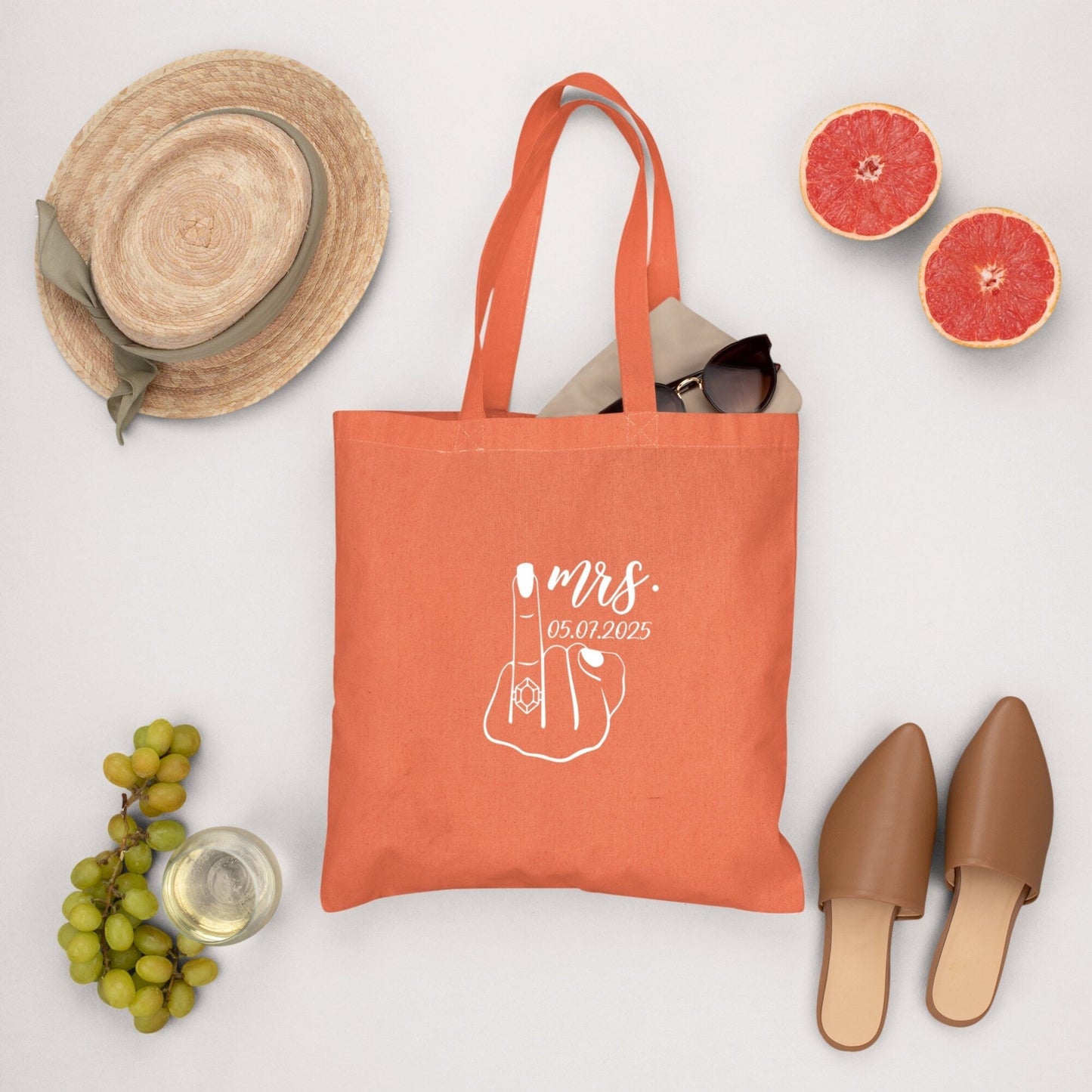 Sac cadeau mariage EVJF en coton avec prénoms et date personnalisables