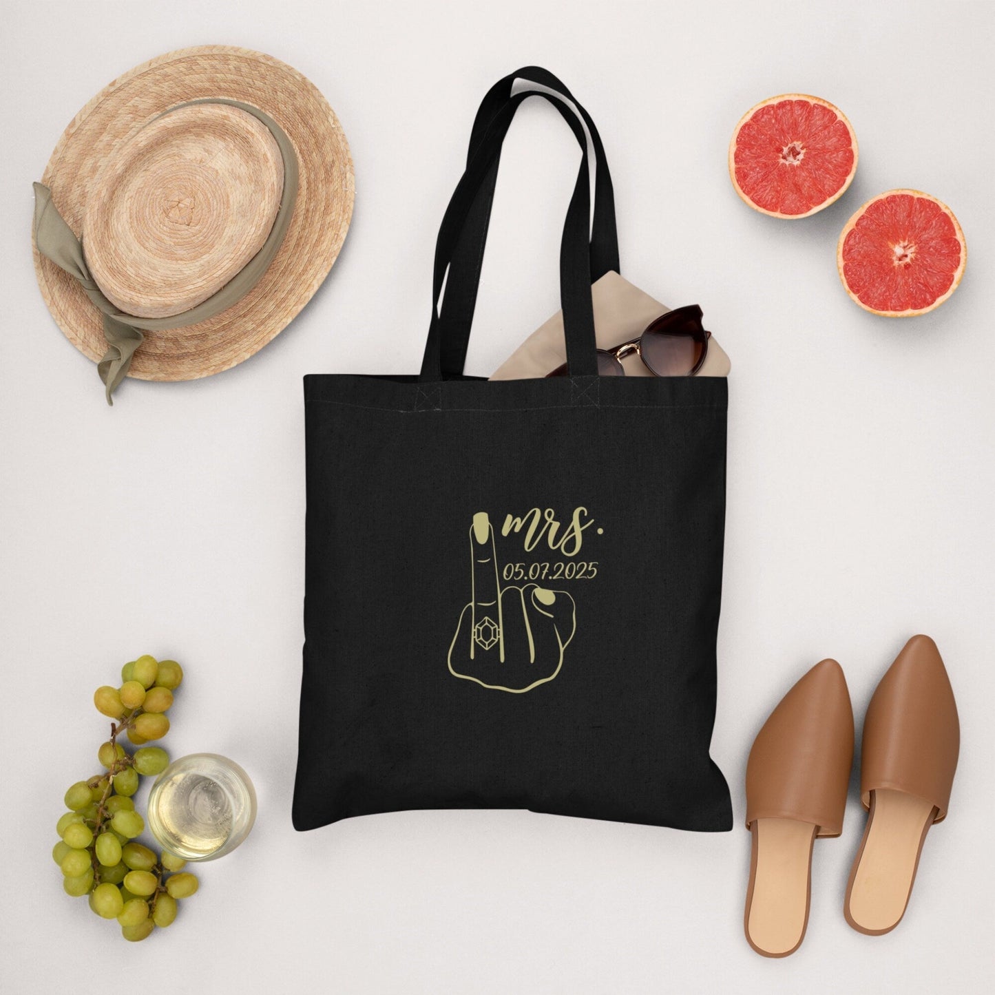 Sac cadeau mariage EVJF en coton avec prénoms et date personnalisables