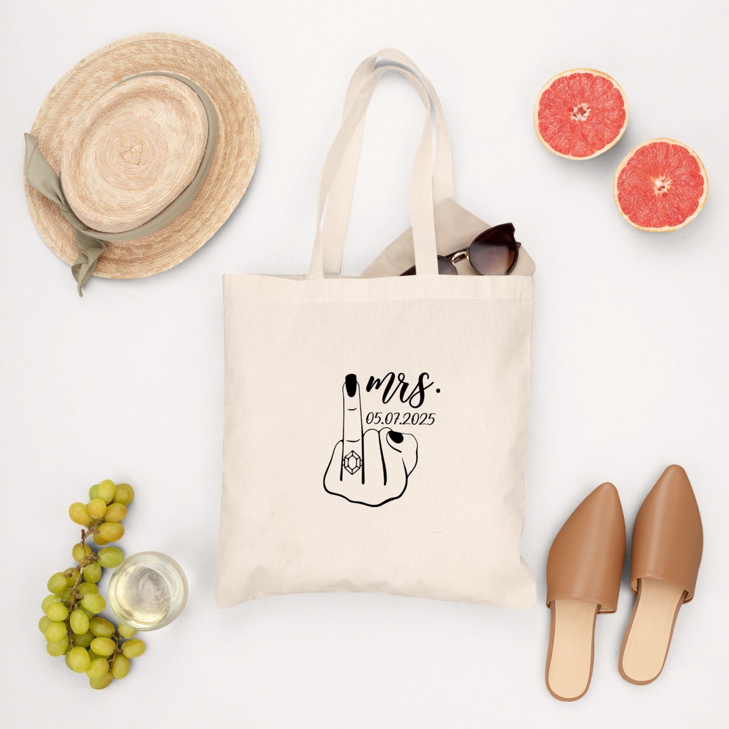 Sac cadeau mariage EVJF en coton avec prénoms et date personnalisables