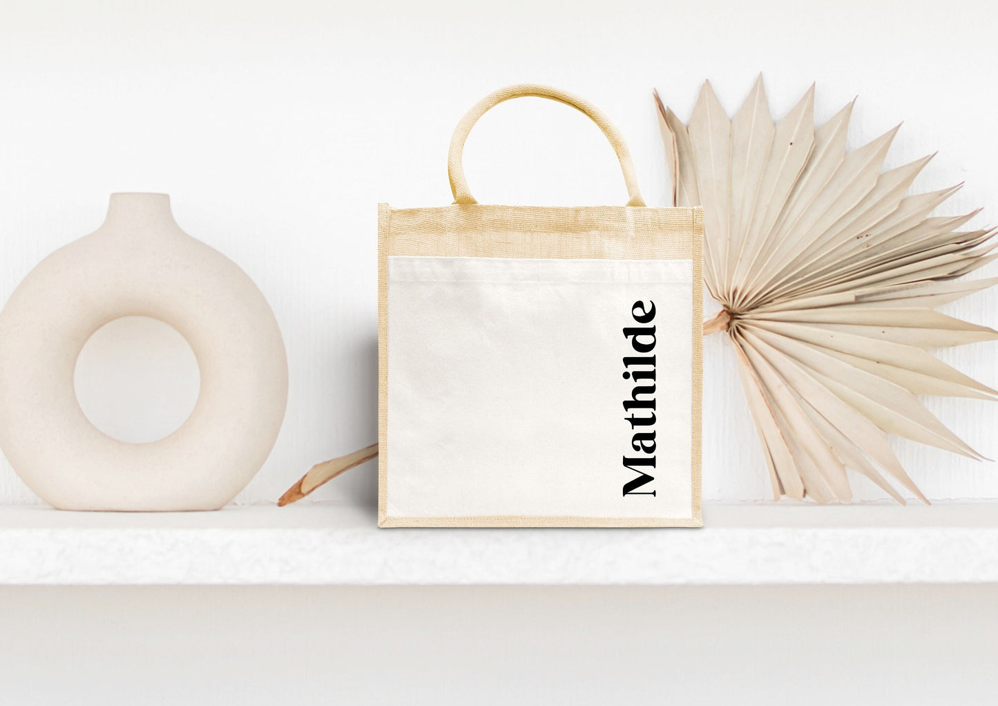 Sac en jute et coton personnalisé, sac cabas personnalisé, Cabas en toile de jute, Sac personnalisé, Cadeau femme personnalisé