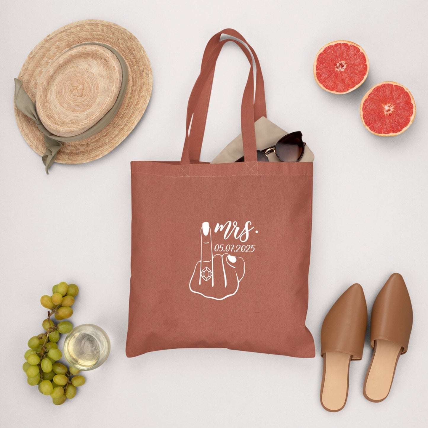 Sac cadeau mariage EVJF en coton avec prénoms et date personnalisables