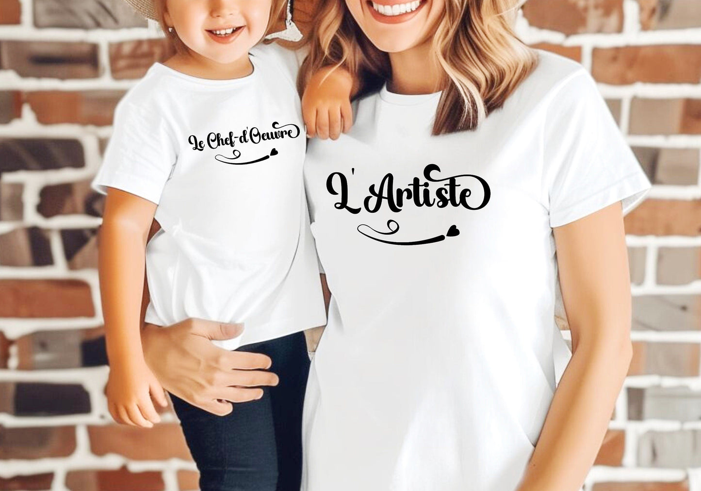 Duo de T-Shirts "L'Artiste, Le Chef d'Oeuvre", T-Shirts Assortis pour Maman Papa et Enfant, Cadeau Maman et Papa