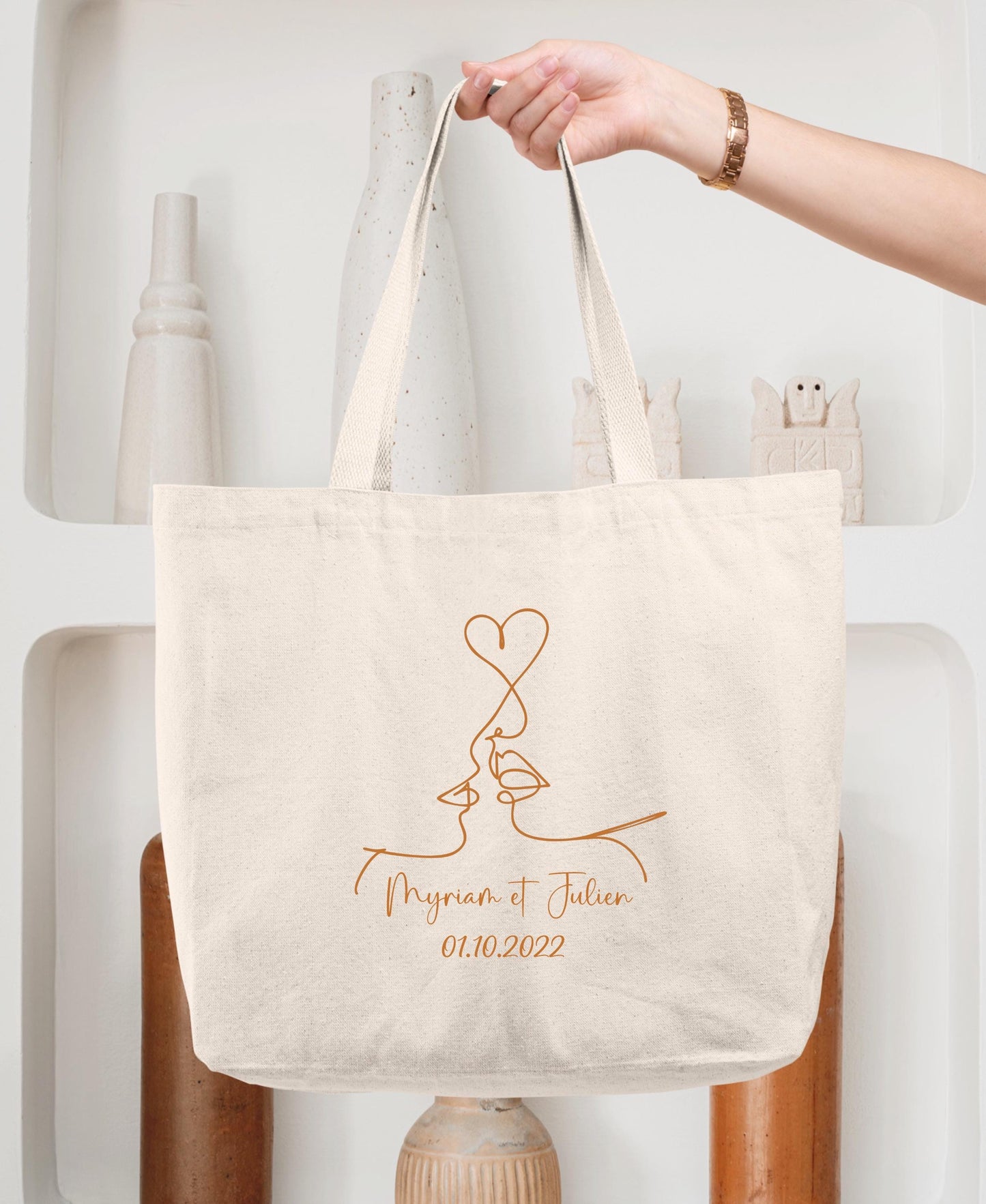 Cabas Personnalisé en coton, Sac fourre-tout, Cabas mariage, Cabas EVJF