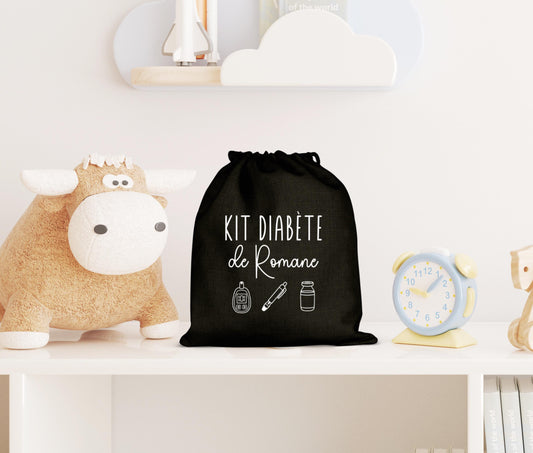 Pochon personnalisé, Sac à cordons, Pochon diabète, Rangement kit diabétique,