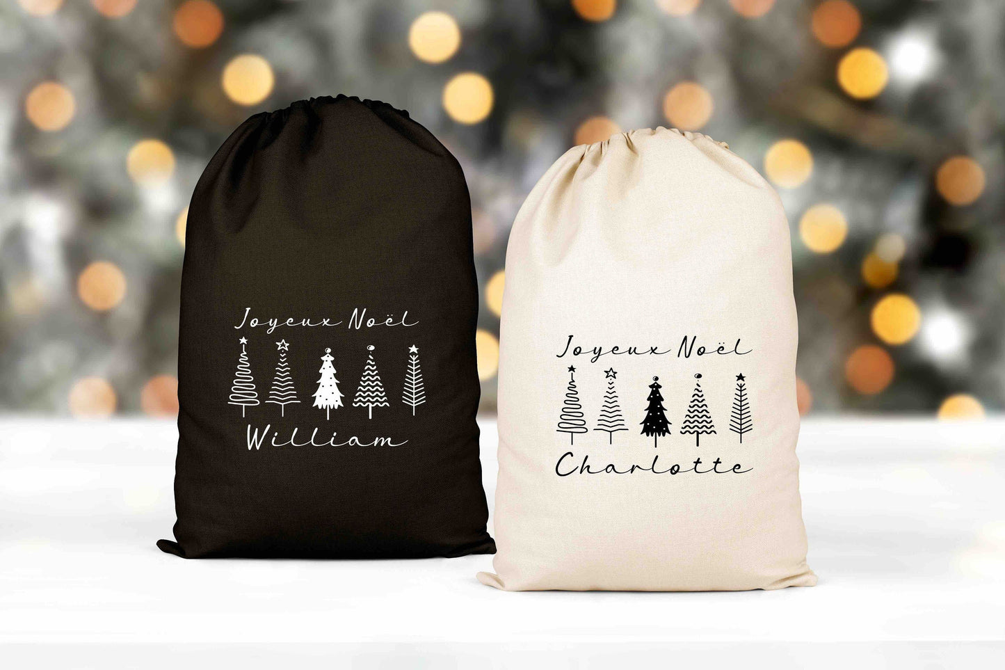Sac cadeau Noël, Hotte de Noël personnalisée, Emballage Noël, Pochon Noël personnalisé