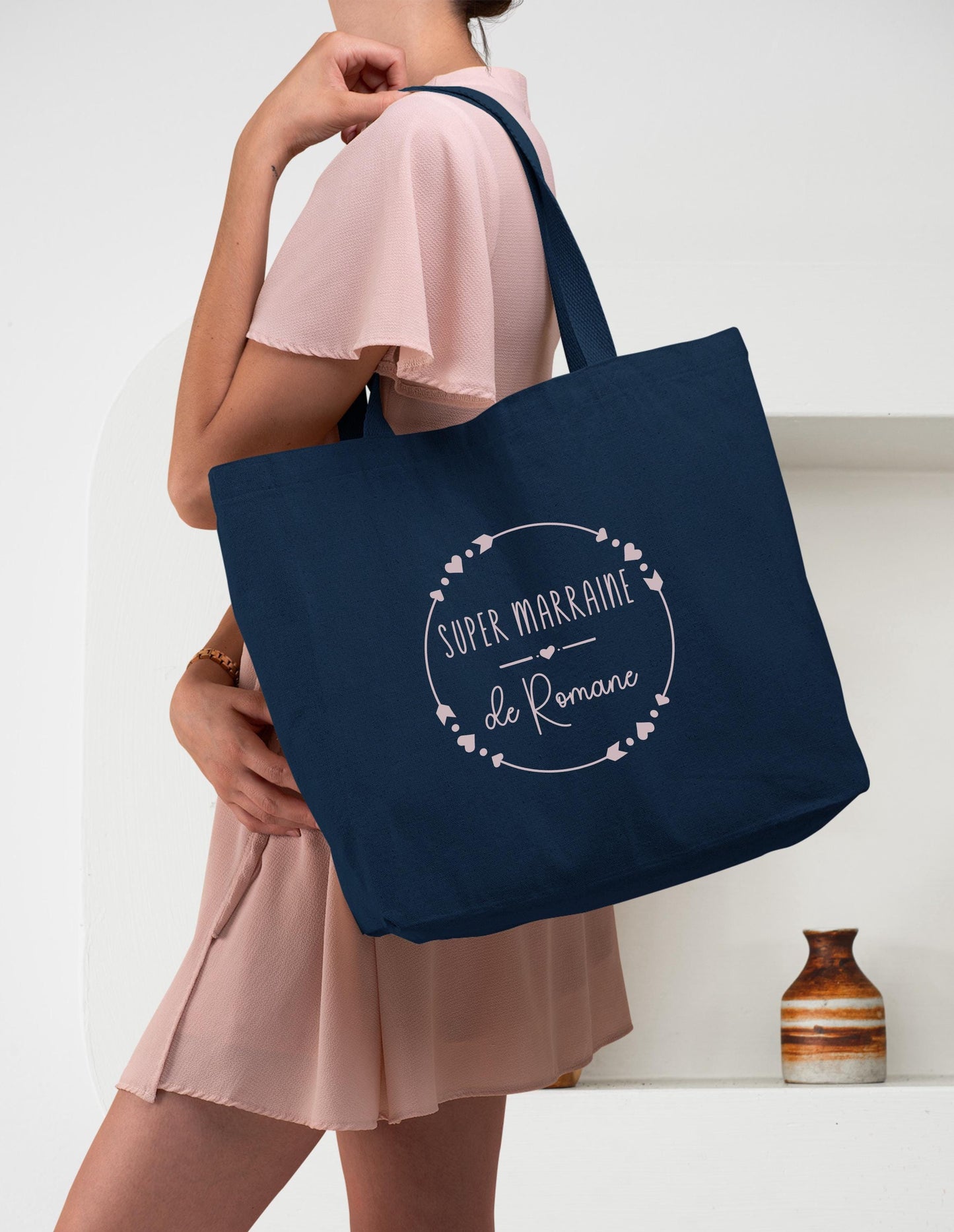 Cabas Personnalisé en coton, Cadeau Marraine, Sac fourre-tout