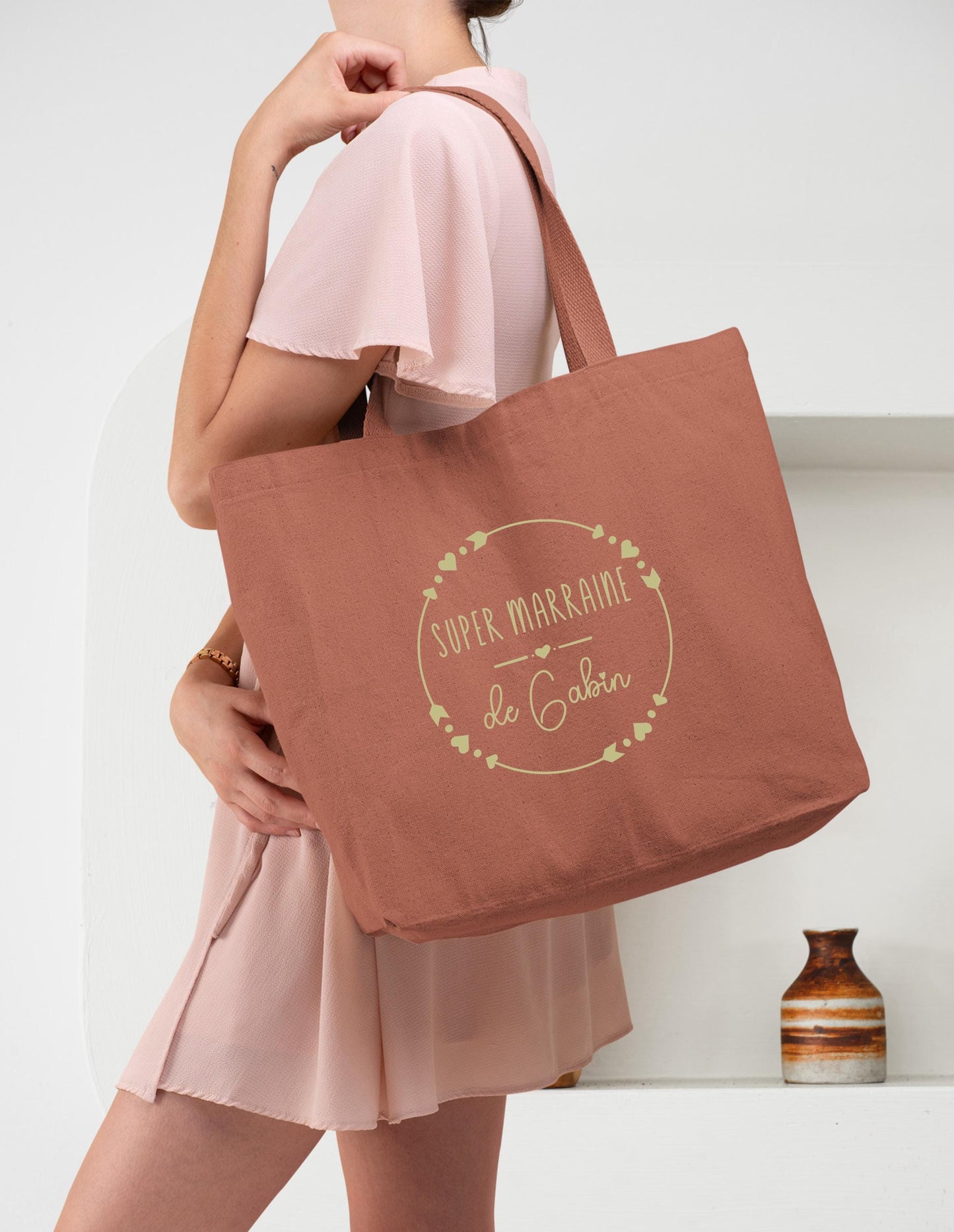 Cabas Personnalisé en coton, Cadeau Marraine, Sac fourre-tout
