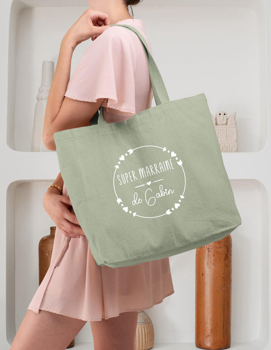 Cabas Personnalisé en coton, Cadeau Marraine, Sac fourre-tout