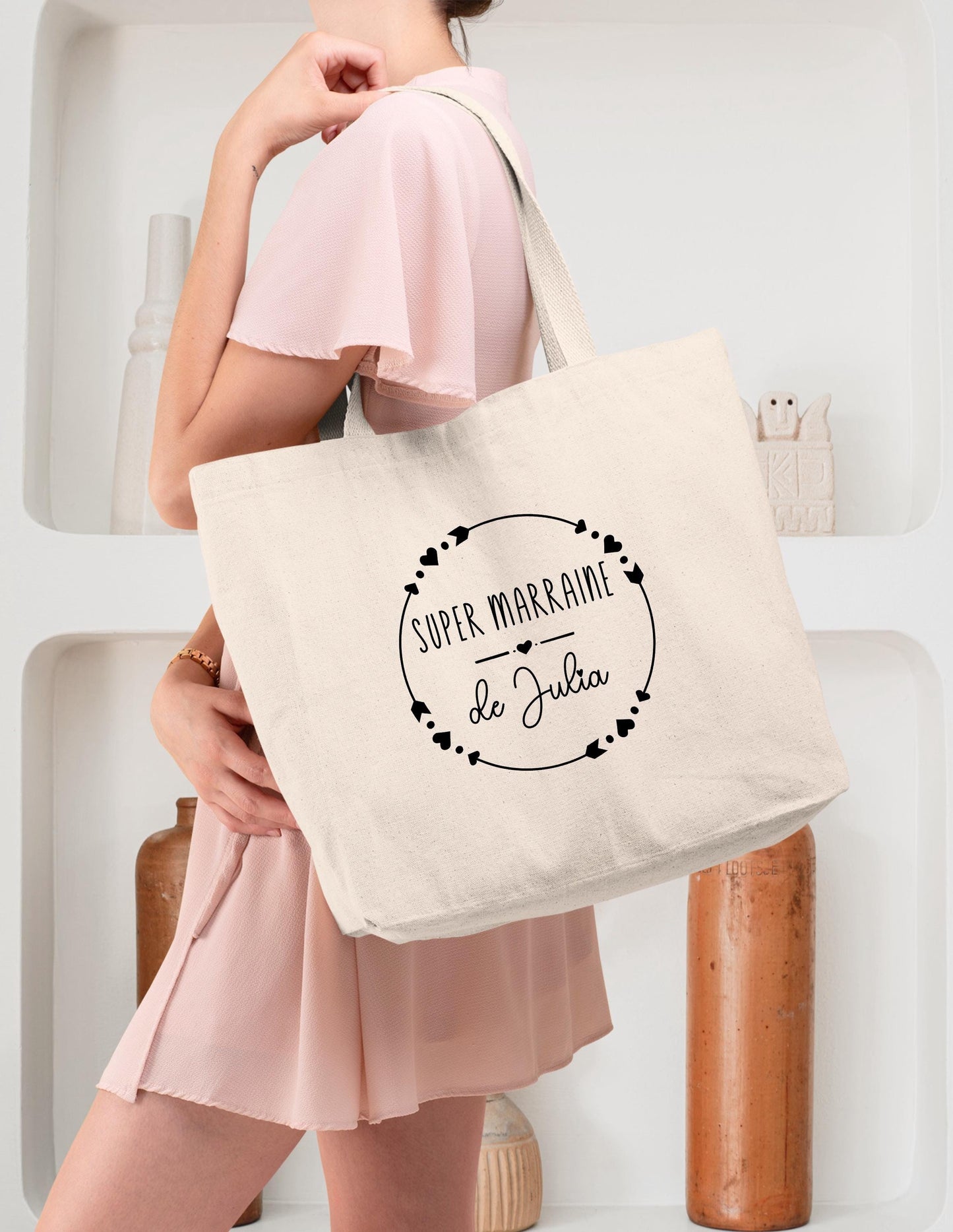 Cabas Personnalisé en coton, Cadeau Marraine, Sac fourre-tout