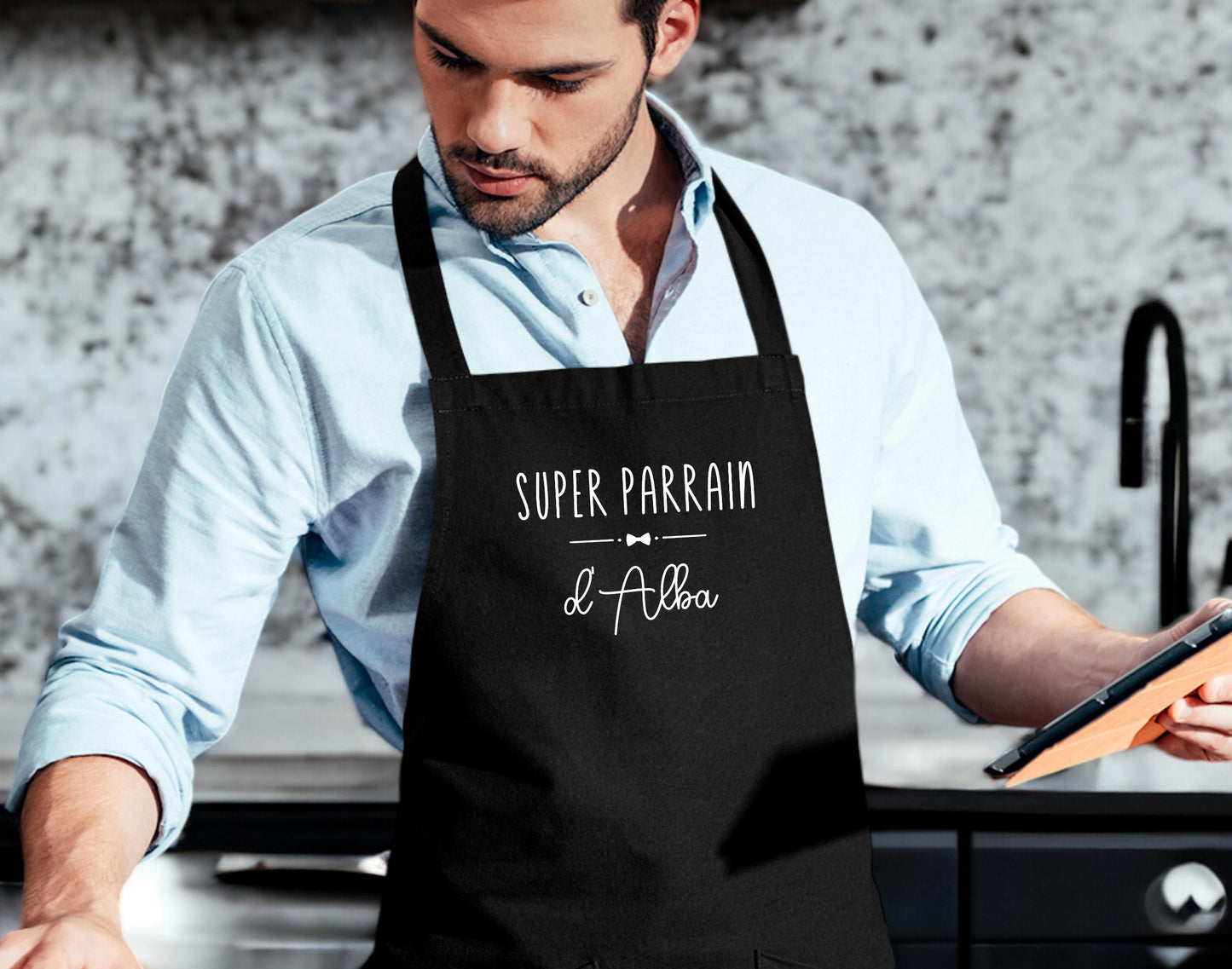 Tablier Super Parrain Personnalisé, Prénoms Filleuls, Cadeau cuisine, Cadeau Parrain