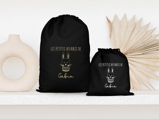 Pochon Lapin personnalisé, Sac de rangement, Pochon prénom
