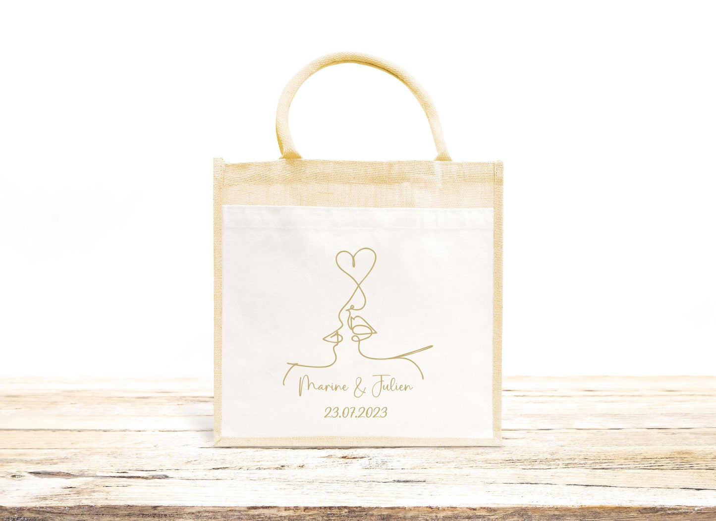 Sac en jute et coton personnalisé mariage, Sac EVJF, Sac de la mariée, Cabas personnalisé mariage