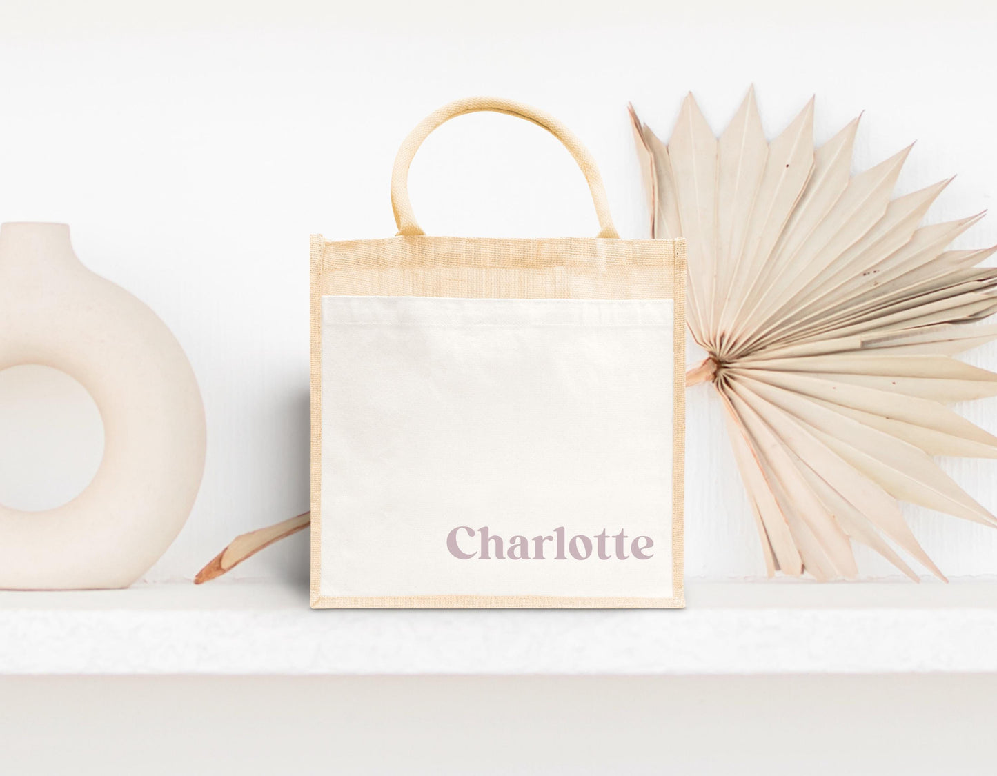 Sac en jute et coton personnalisé, sac cabas personnalisé, Cabas en toile de jute, Sac personnalisé, Cadeau femme personnalisé