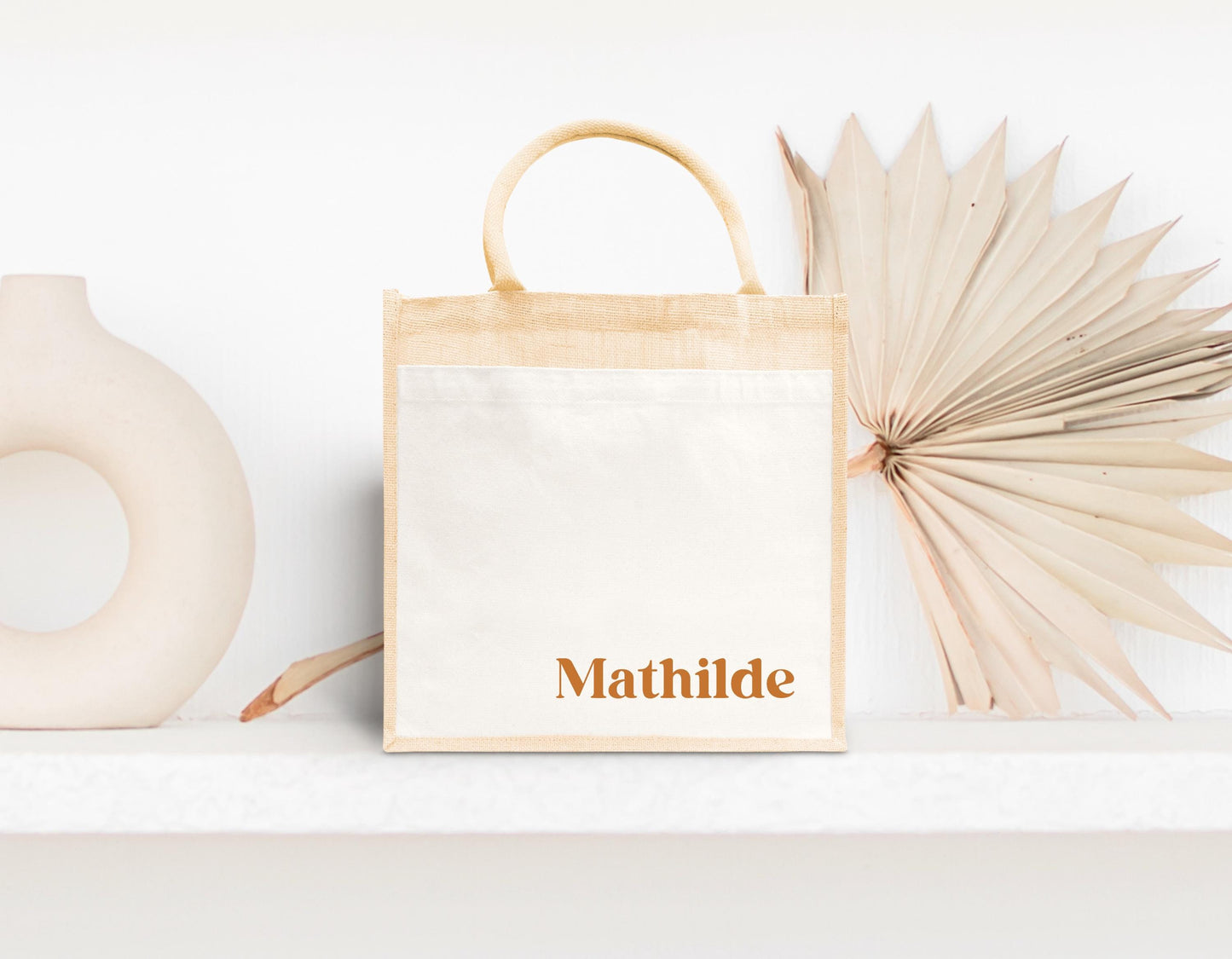 Sac en jute et coton personnalisé, sac cabas personnalisé, Cabas en toile de jute, Sac personnalisé, Cadeau femme personnalisé