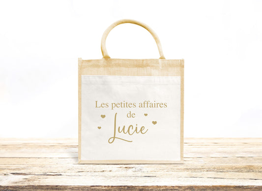 Sac en jute et coton personnalisé, sac cabas personnalisé, Cabas en toile de jute, Sac personnalisé, Cadeau femme personnalisé