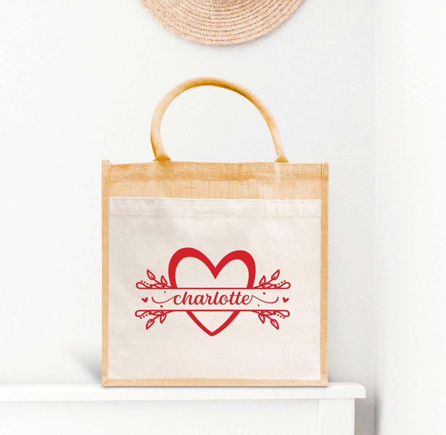 Sac prénom en jute et coton personnalisé, sac cabas personnalisé, Cabas en toile de jute, Sac personnalisé, Cadeau femme personnalisé