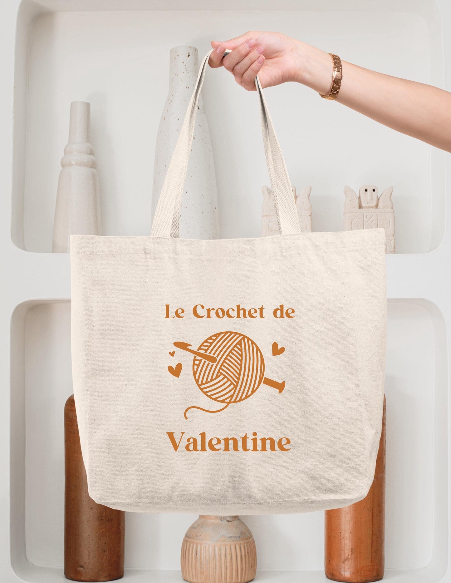 Cabas personnalisé mamie crochet, sac rangement accessoires tricot, cadeau grand-mère, idée cadeau mamie