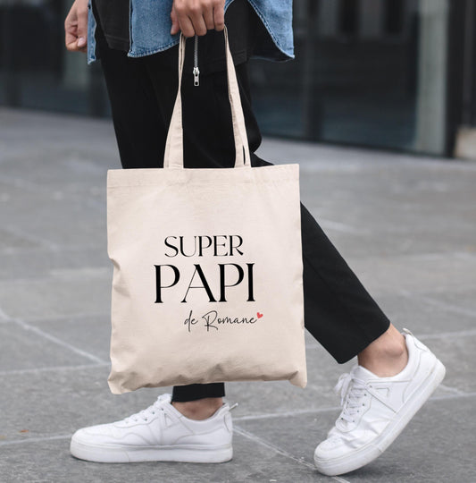 Tote bag personnalisable, Super Papi avec prénom, Cadeau grand-père original, Sac fourre-tout personnalisé, Fête des grands-pères