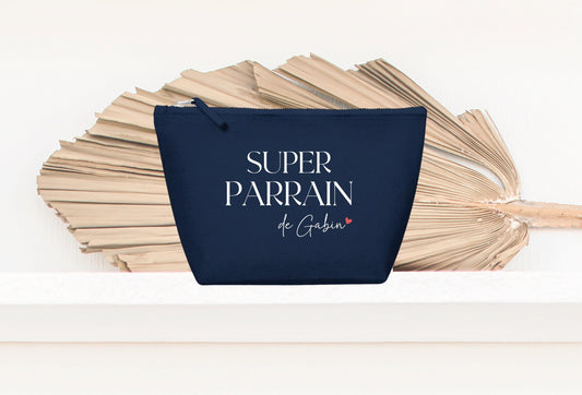 Trousse personnalisée Super Parrain, cadeau parrain original, pochette personnalisée homme